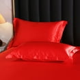 thumbnail image 1 of Nvzi 4 fundas de almohada de seda de doble cara. Suaves y agradables al tacto, brindan una sensación de lujo y confort. 48 x 74 cm (rojo brillante)., 1 of 5