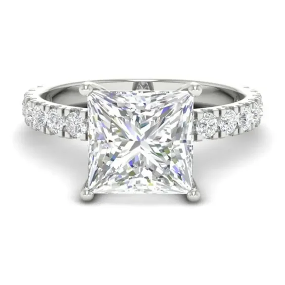 3Ct Princess Cut Moissanite Women Engagement Ring 14K White Gold Plated
