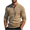 thumbnail image 2 of WAENQINLA Men's Quarter Zip Sweaters Slim Fit V Neck Casual Ribbed Knitted Pullover Tops Fall Winter Lightweight Golf Shirts Beige XXL, 2 of 6