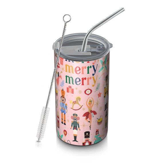 20oz Coffee Tumblers Pink Christmas Nutcracker Pattern Stainless Steel Vacuum Insulated Travel Tumbler Coffee Cups Mug with Lid and Straw with Cleaning Brush for Cold & Hot Drinks