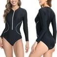 thumbnail image 2 of VBTAPA UPF 50+ Surfing Swimwear Womens Rash Guard Long Sleeve Zip-Up Color Blocking One Piece Swimsuits UV Protection Surf Beachwear Sales of the Day Black S, 2 of 9