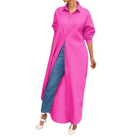 

Dtydtpe Fashion Womens Casual Loose Long Sleeve Button Shirt Solid Color Coat Womens Sleep Shirt