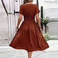 thumbnail image 4 of Tqcoqu Women's Maxi Dress V Neck Short Sleeve A Line High Waist Swing Casual Trendy Summer Dresses,Red,Women's S-XXL, 4 of 7