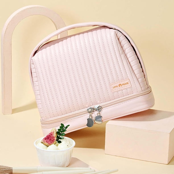 Estuche duradero para bolsa de maquillaje Colco Neceser de viaje Cierre de cremallera multifuncional Organizador de Gran Capacidad Soporte para brochas de maquillaje Rosado