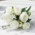 thumbnail image 3 of Flores Artificiales, Ramo de Flores Vintage de Peonias Artificiales Decoracion para Decoración del Hogar, Novia, Boda, Fiesta, Festival (Rojo y Blanco), 3 of 4