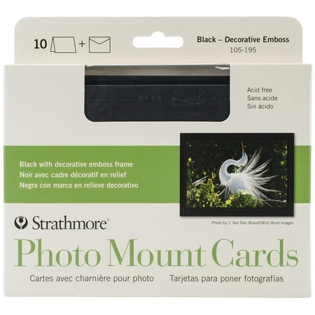 Correspondence Envelopes - Photo Mount Cards, Black, Decorative Embossed Border, 10 Cards & Envelopes, Perfect for displaying and creative correspondence By Strathmore