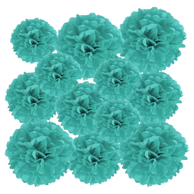 Uxcell Pom Poms de Papel de 3.94"/5.91"/7.87" para Decoración de Boda, Baby Shower, Fiesta de Cumpleaños, 12Pcs Turquesa