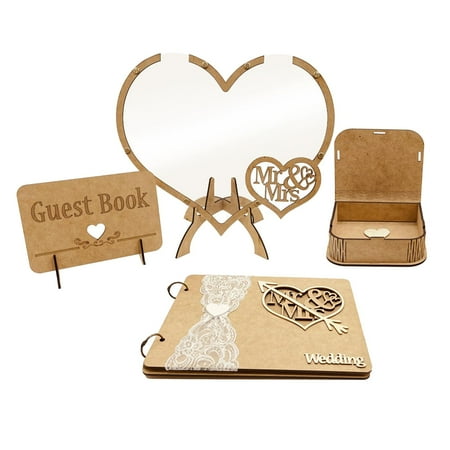 HILABEE Rustic Wedding Guest Book Visitors Sign Book Registry Drop Box Wooden with Stand 3D for Decorations Birthday Anniversary Wedding , big love