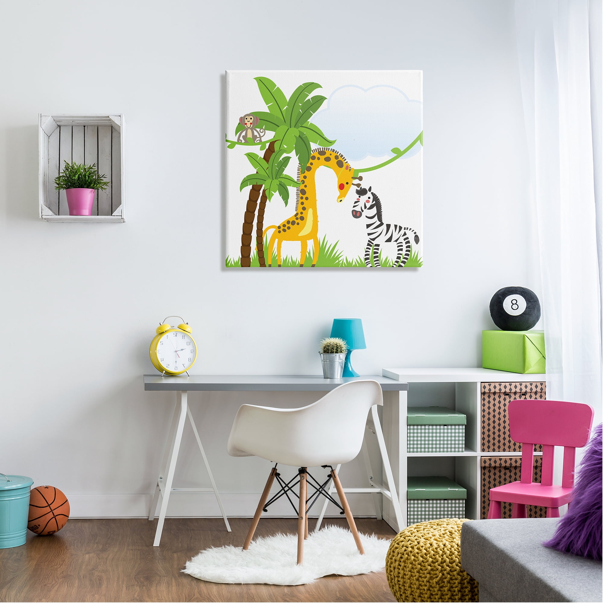 Stupell Industries Jungle Animals & Palm Trees Animals & Insects Painting Gallery Wrapped Canvas Art Print Wall Art, 30 x 30