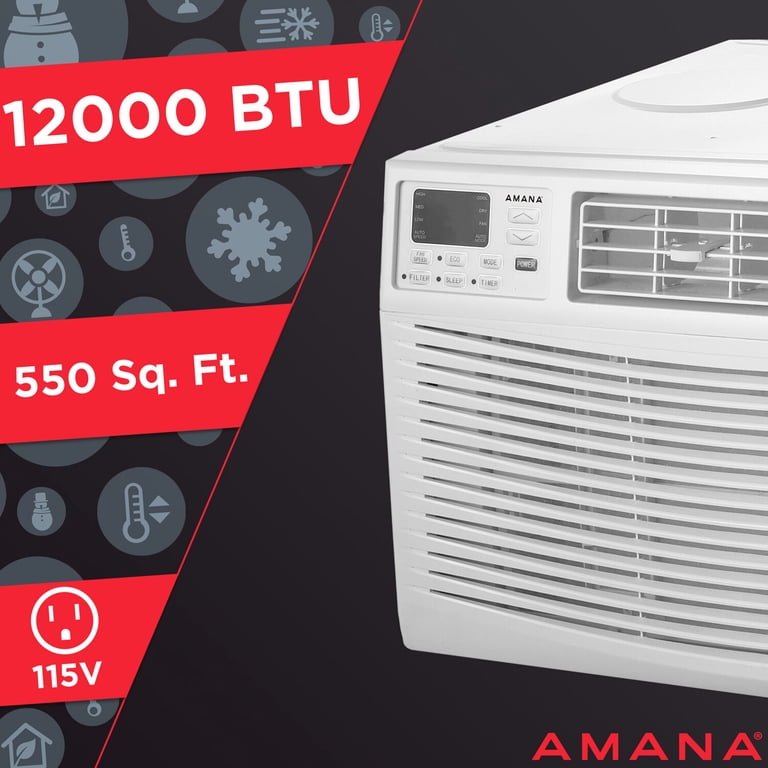 Amana 12,000 BTU 115-Volt Window-Mounted Air Conditioner with Remote  Control | AC for Rooms up to 550 Sq.Ft | 24H Timer | 3-Speed | Auto-Restart  | Digital Display | White | AMAP121CW - Walmart.com