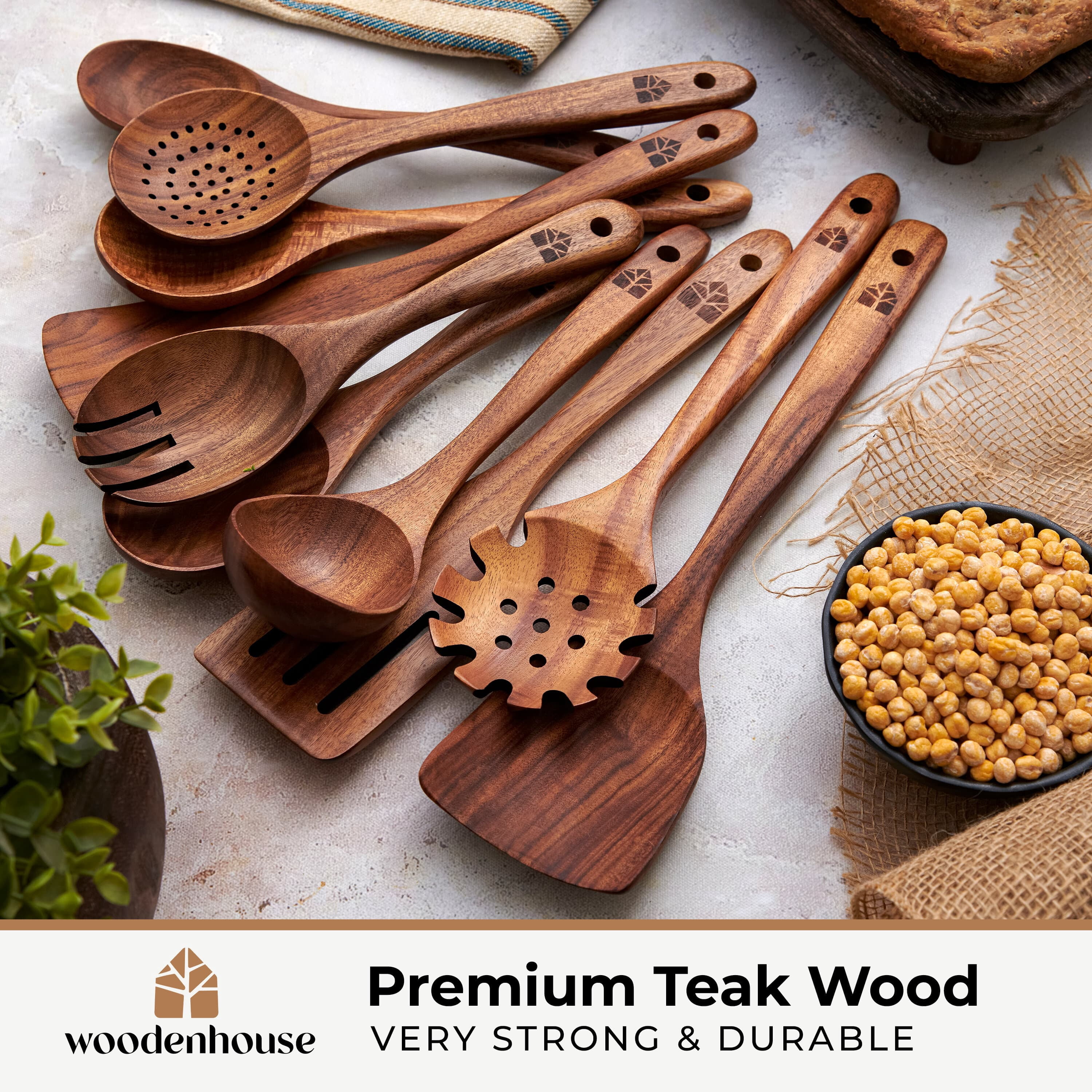 Wooden Spoons for Cooking, 10 Pcs Wooden Cooking Utensils Set – Wooden Utensil Set for Nonstick Pans & Cookware