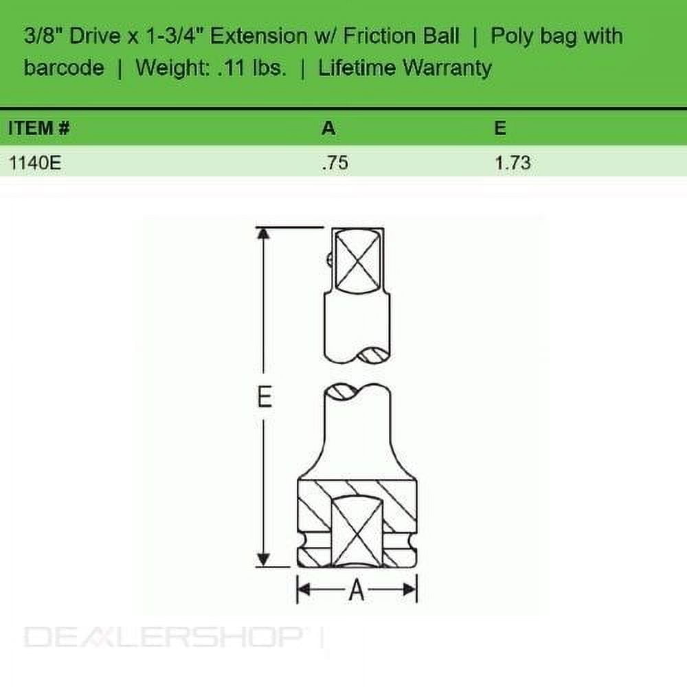 Grey Pneumatic 3/8" Drive x 1-3/4" Extension w/ Friction Ball