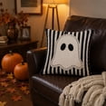 thumbnail image 2 of Halloween Throw Pillow Cover Ghost Bat Print Linen Cushion Case 18x18 Soft Breathable Hidden Zipper for Sofa Chair Holiday Decor by MPOISVA, 2 of 7