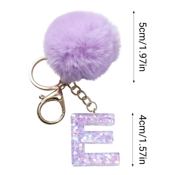 Vacemry Velvet Letter PendantPurple Fuzzy Ball Keychain with Alphabet Charms, Cute Backpack Accessory and Gift for Friends, Personalizable Initial for Special Occasions and Holidays, Soft Velvet