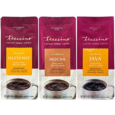 Teeccino Herbal Coffee Variety Pack - Hazelnut, Mocha And Java - Ground Herbal Coffee That’S Prebiotic, Caffeine-Free & Acid Free, Dark Roast, 11 Ounce (Pack Of 3)