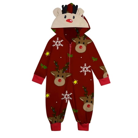 

Matching Family Parent Child Wear Christmas Siamese Pajamas Sets Deer Head Embroidery Hooded Romper PJs Zipper Jumpsuit Loungewear (Baby)