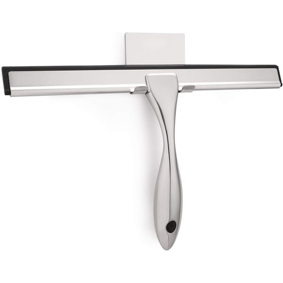 RUseeN All-Purpose Stainless Steel Shower Squeegee with A Adhesive Hooks for Shower Doors, Bathroom, Window and Car Glass, 12 Inches