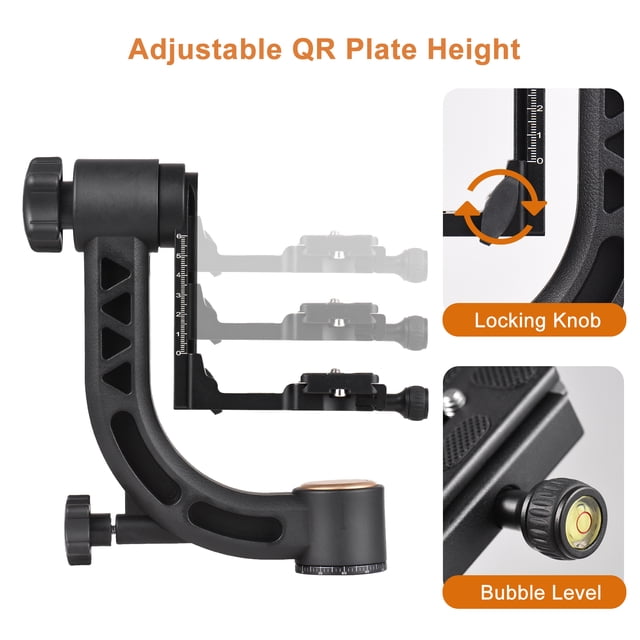 TRÍPODE DE SERVICIO PESADO 360 GIMBAL GIMBAL TRÍPODE ALEACIÓN DE ALUMINIO DE ALUMINIO 15 KG/33 LIBRAS CAPACIDAD DE CARGA CON 1/4 PULGADA DE BUBBUJA DE LIBERACIÓ