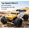 thumbnail image 5 of 1:14 RC Car, 50+ KPH High Speed Remote Control Car, 4WD Off Road Truck with 540 Brushed Motor, Metal Differential, LED Lights, 2.4GHz All Terrain Fast RC Truck for Adults & Kids, Yellow, 5 of 7