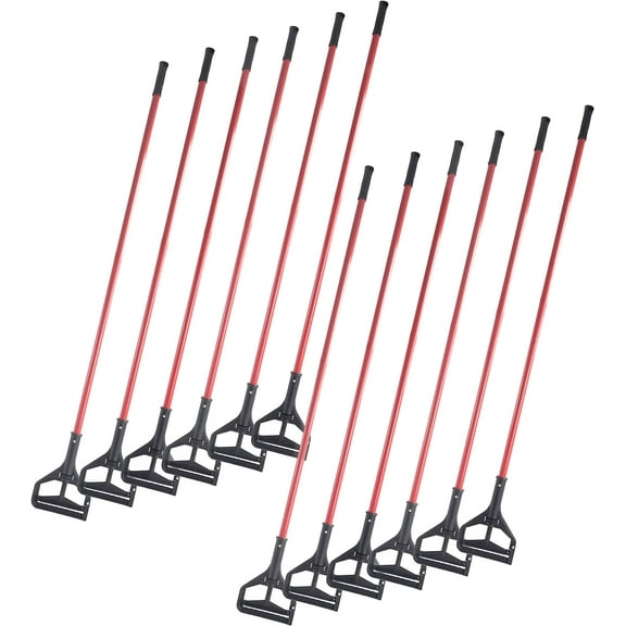 MATTHEW CLEANING Commercial Quick-Change Iron Mop Handle for Floor Cleaning Heavy Duty Mop Head Replacement Holder 60inch w/Plastic Gripper for Rags Side Gate Wet Mop Handles 12 Packs