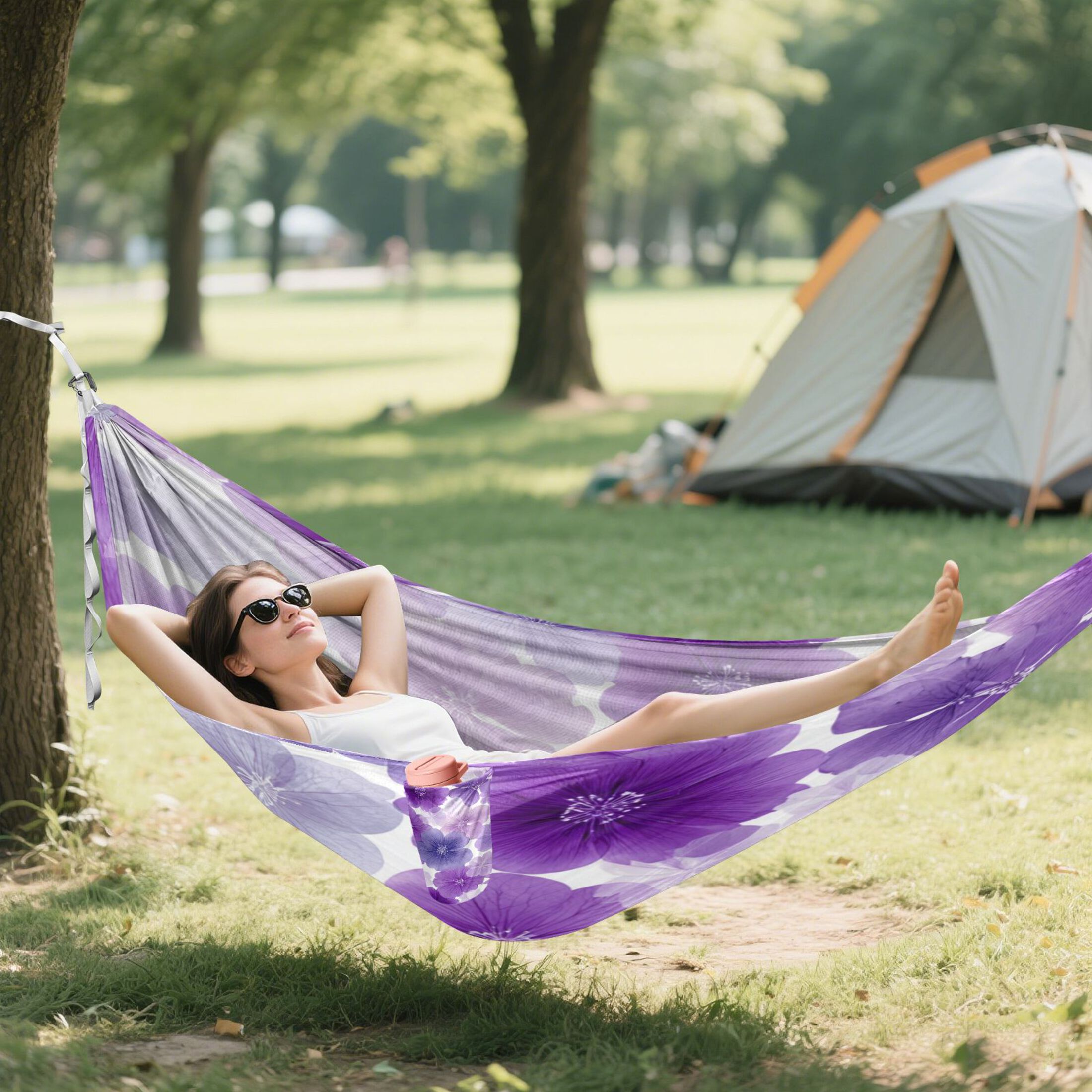Hammock Camping Hammock Nylon Portable Hammock Travel Camping Hammock Purple Flowers Pattern