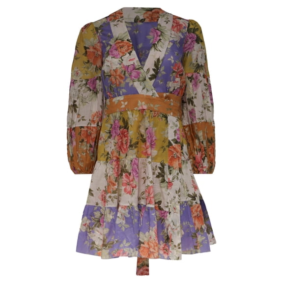 Pre-Owned Zimmermann Pattie Belted Voile Wrap Mini Dress in Floral-Print Cotton