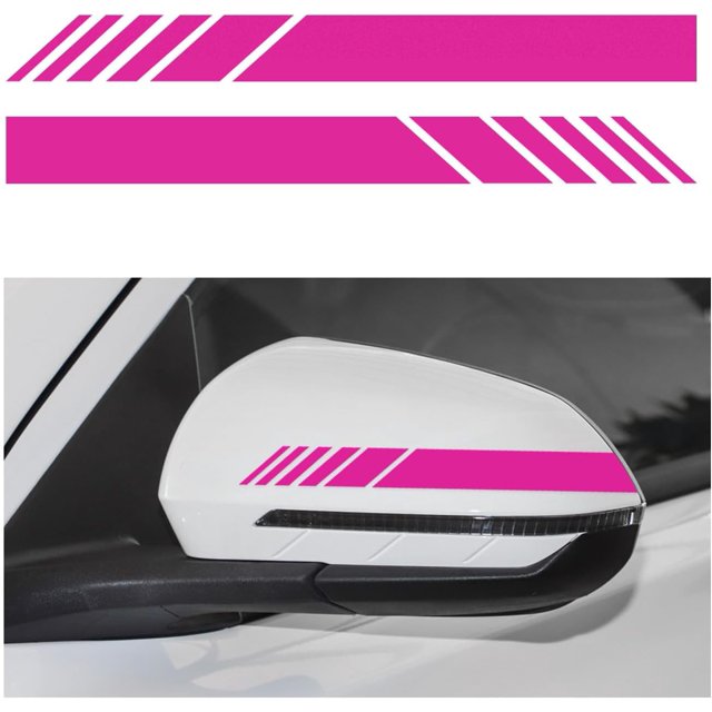 Yazoeia 2PCS Car Rear View Mirror Stickers, Waterproof Auto Side Rearview Mirrors Decal Stripes, Universal Anti-Collision Striped Automotive Warning Stripes for Most Vehicles (Pink) CJC912-114735