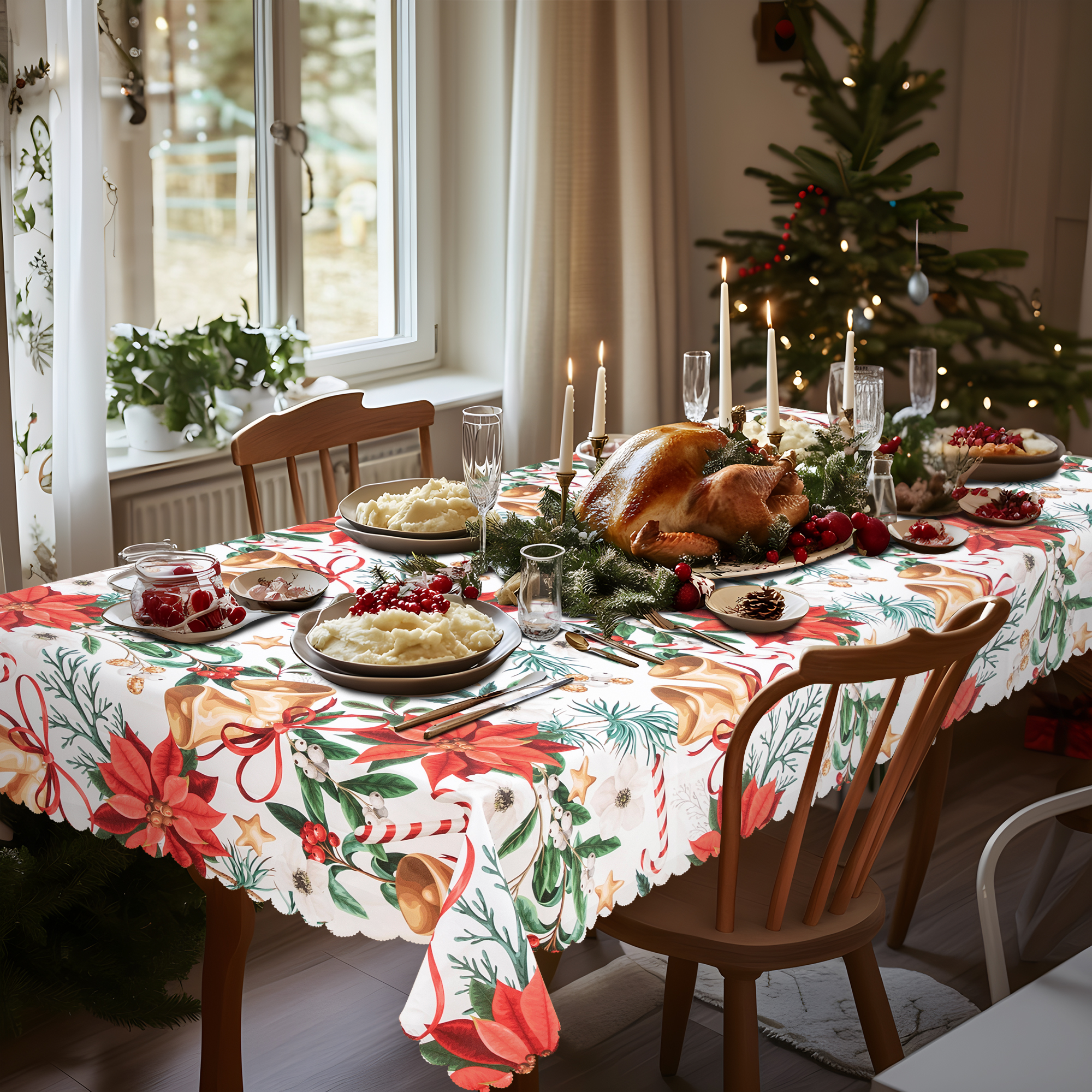 RAY STAR Large Christmas Table Cloth for Rectangle Table 60x120 Polyester Machine Washable Table Cloths, Thick Can not See Through Heavy Duty Tablecloth