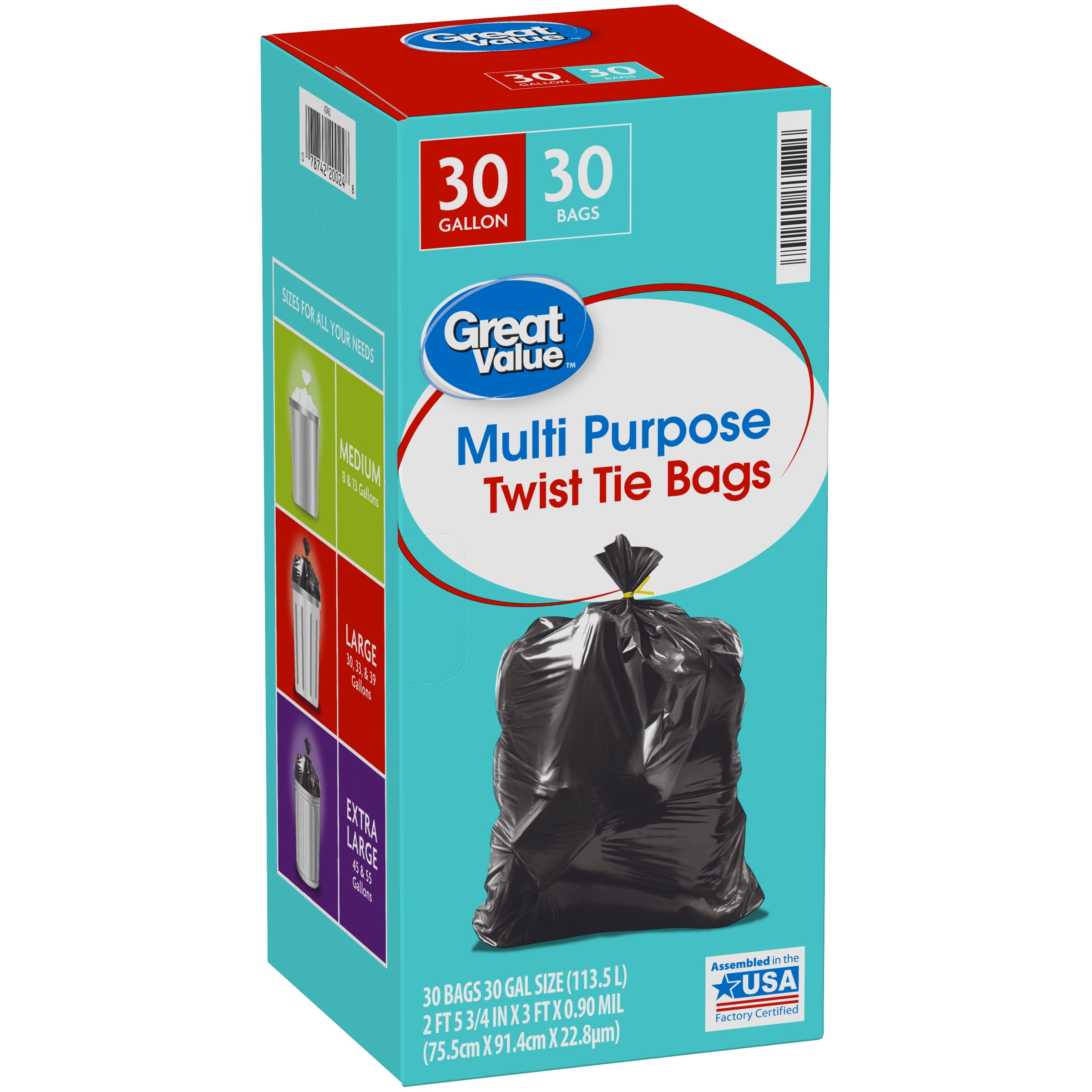 Great Value Large Outdoor Trash Bags,45 Gallon, 20 Bags (Twist Tie