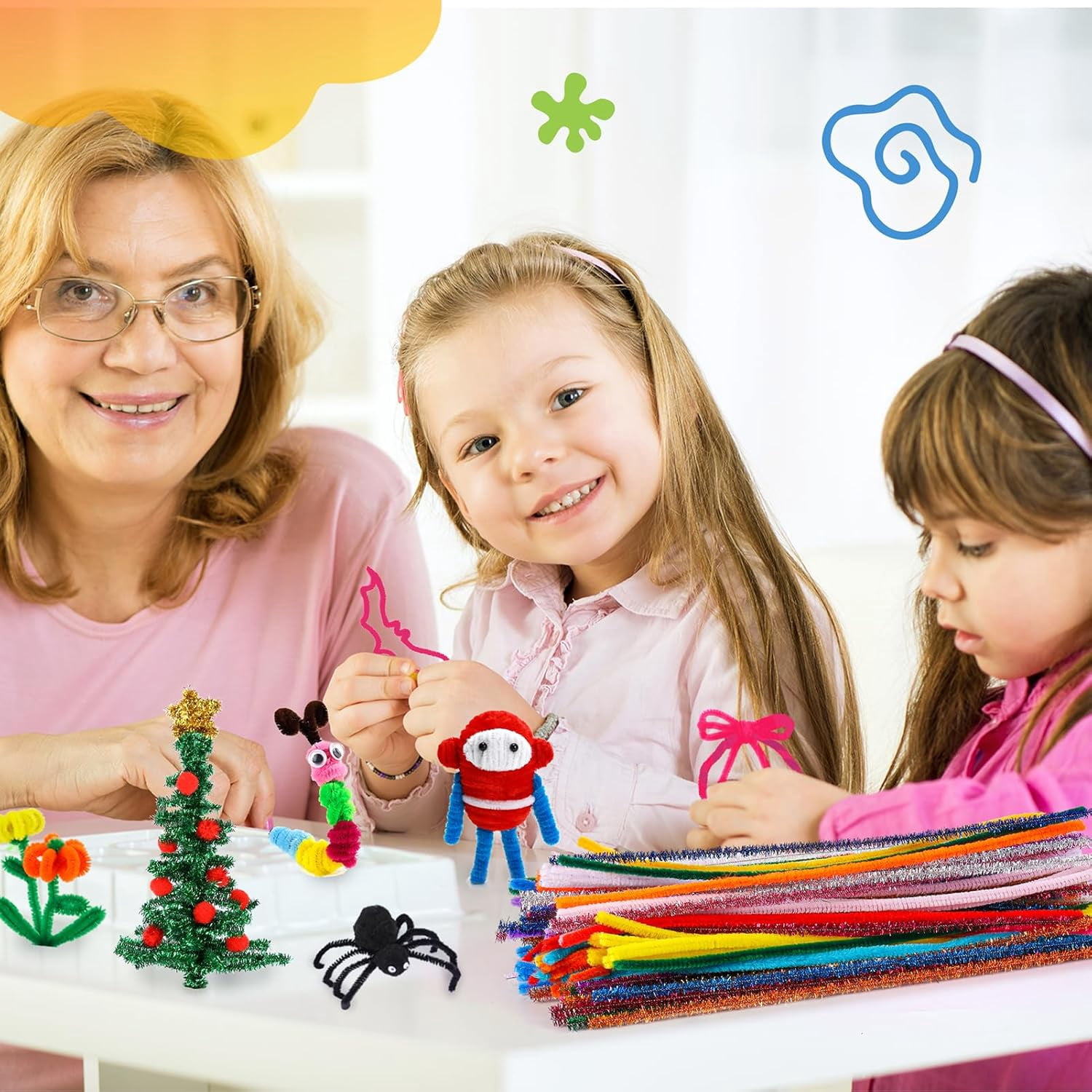 2500 Pieces 25 Colors Pipe Cleaners Craft Supplies Assorted Glitter Chenille Stem Sparkle Pipe Cleaners Bulk for Kids Creative DIY Project, Art Crafts Decoration, 6 mm x 12 inch