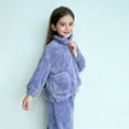 thumbnail image 6 of Coerni Girls and Toddlers Fuzzy Fleece Sweatsuit Cozy Flannel Activewear Kids Winter Warm Sherpa Thermal Set Underwear Zipper, 6 of 7
