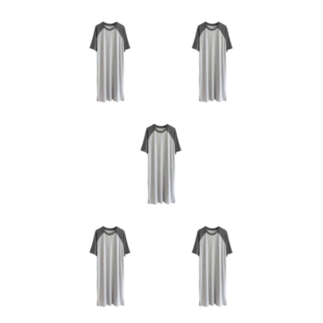 Sonducket Camisón de algodón para hombre, pijama de manga corta, transpirable, cuello redondo, camisón de empalme, gris oscuro Type2 NO2