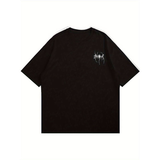 Men's Black Spider Graphic T-Shirt - Casual Round Neck Short Sleeve, Opaque, Unique Abstract Design - Perfect for Summer Streetwear and Casual Outings, Casual Attire | Spider Print Shirt
