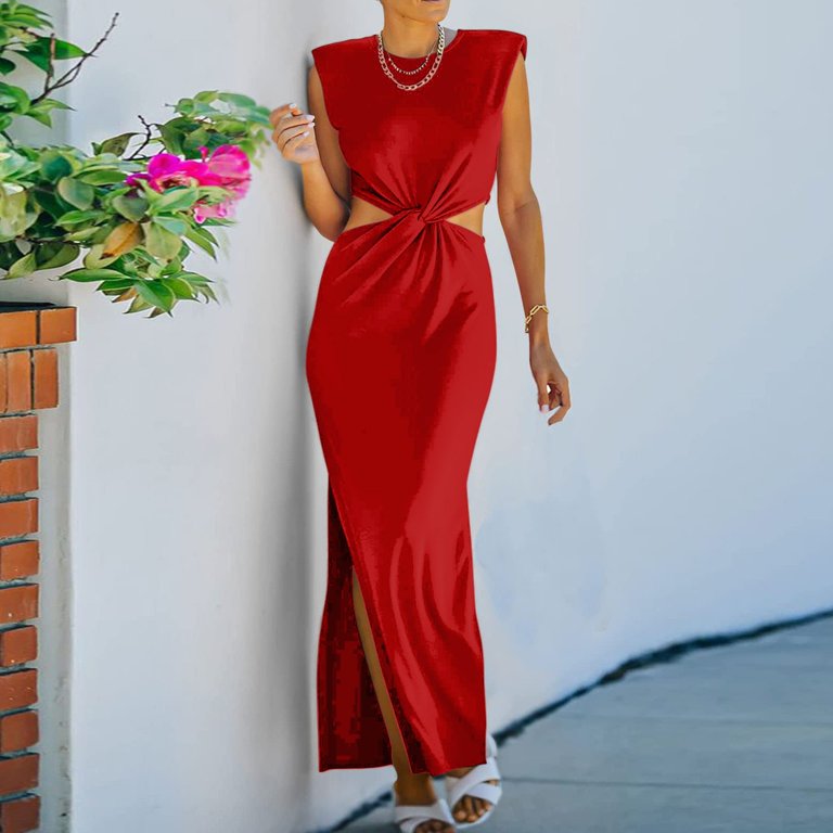 fitted lace wedding dress Long Red Sequin Prom Dress with Cut Out