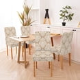 thumbnail image 2 of Baroque White and Beige Floral Ornament Graphic Damask Flower Ornament Chair Cover Removable Set of 4 Decorative Seat Slipcovers for Dining Room, 2 of 5