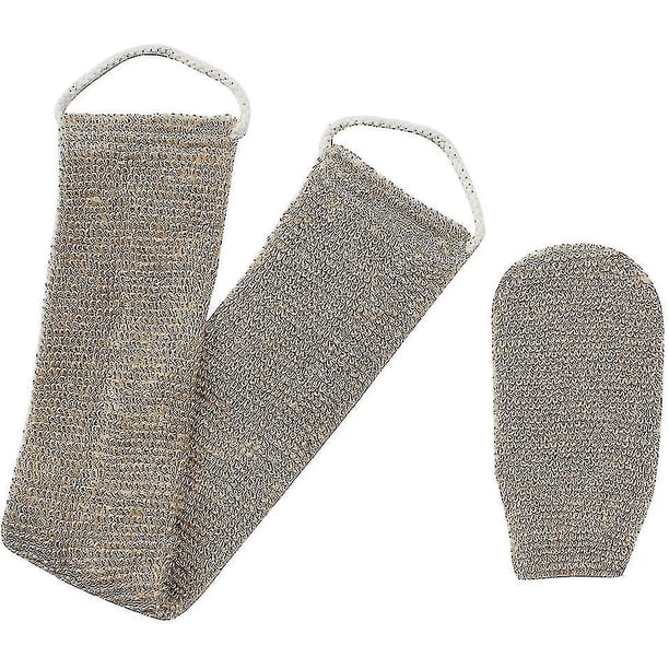 Hemp Back Scrubber, 100% Natural Exfoliating Back Strap With Mitt, Exfoliating Loofah Back Scrubber