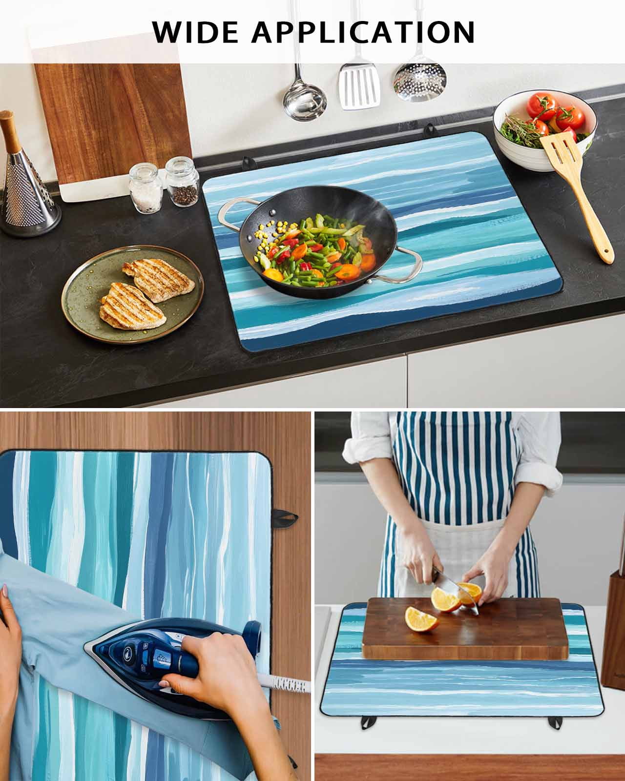 nqOlkjepod Large Induction Cooktop Protector Mat 36"x21", Ocean Beach Stove Top Covers for Electric Stove, Modern Blue Coastal Wave Oil Painting Art Stove Burner Cover Mats, Glass Top Stove Cover