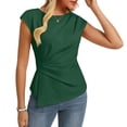 thumbnail image 4 of Womens 2026 Spring Short Sleeve Tops Dressy Casual Crew Neck Peplum Shirts Trendy Tunic Blouses with Knot Dark Green XL, 4 of 5