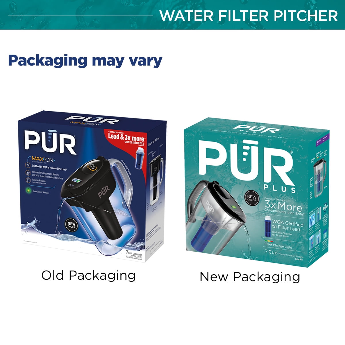 PUR PLUS 7 Cup Pitcher Filtration System, PPT711B, Black