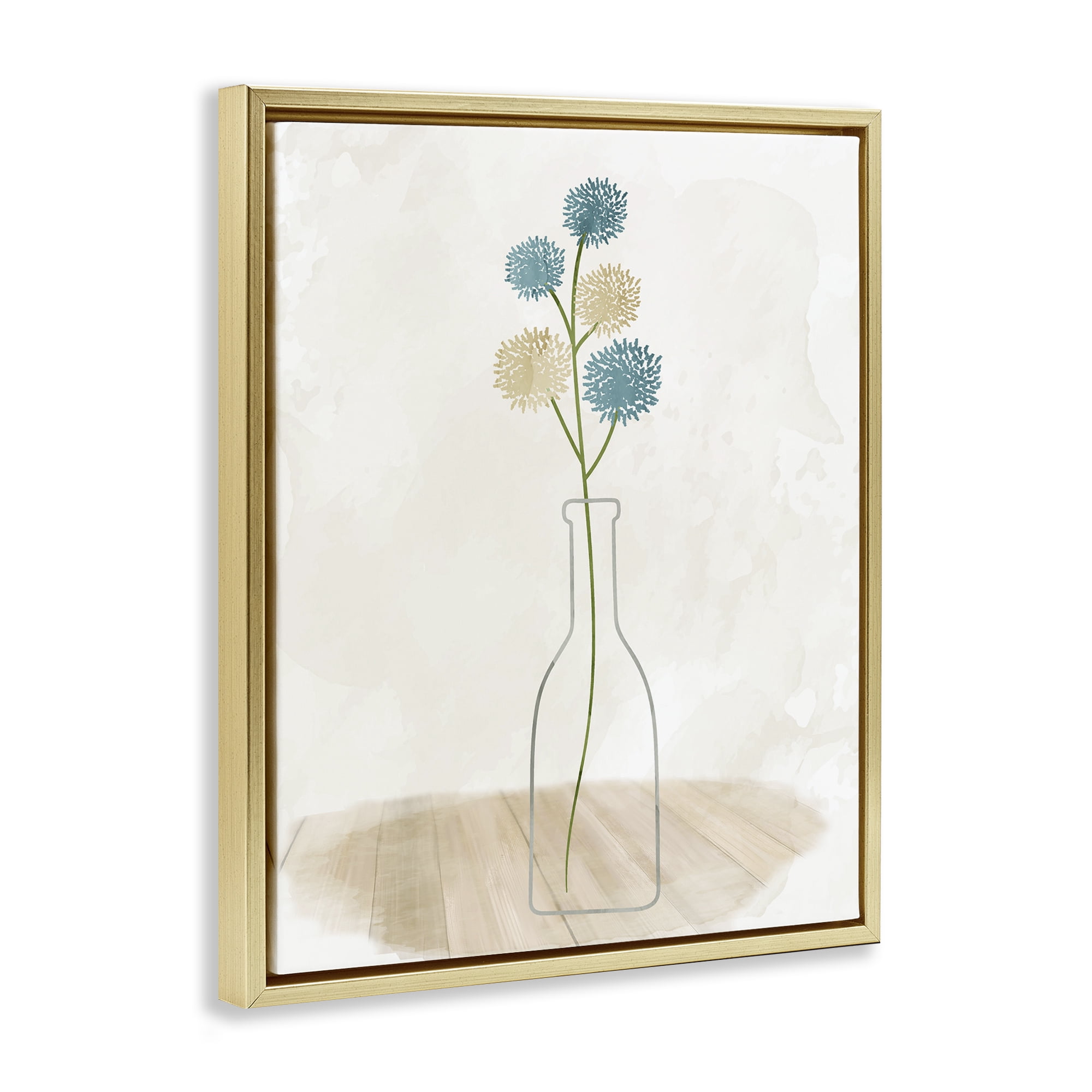 Stupell Industries Simple Bud Vase Botanical & Floral Painting Gold Floater Framed Art Print Wall Art, 17 x 21