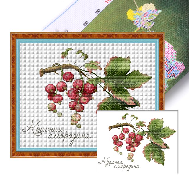 Kit Punto Cruz Con Frutas Hilo Algodón Ecológico Bordado 14CT Obra Arte 32x27cm