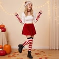 thumbnail image 2 of Dweltoz Striped Thigh High Socks for Women Extra Long Stockings with Fingerless Arm Warmer Halloween Christmas Cosplay Knitted Set, 2 of 6