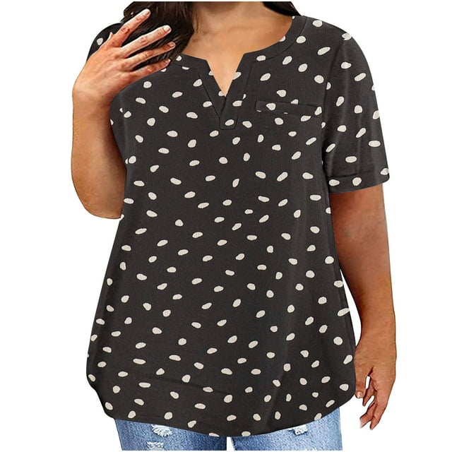 Économies en Liquidation! BEFOKA T-Shirt Grande Taille pour Femmes, Blouse Décontractée d'Été pour Femmes, T-Shirt à Manches Courtes Imprimé Col Rond Ample pour Femmes