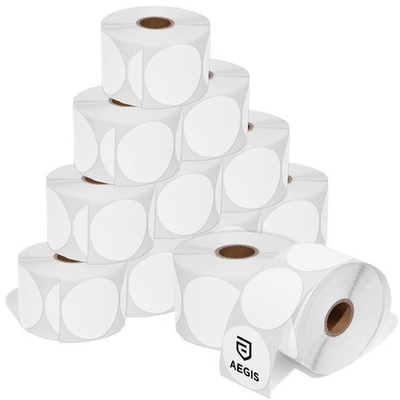 Aegis Adhesives - 2" Circle Stickers - Direct Thermal Labels Compatible with Rollo, Zebra, MUNBYN, and More Desktop Printers (12 Rolls, 750/Roll)