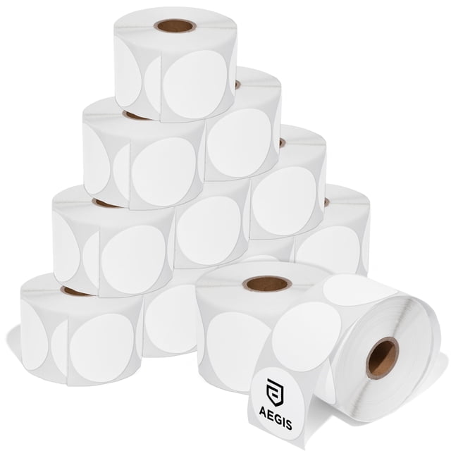 Aegis Adhesives - 2" Circle Stickers - Direct Thermal Labels Compatible with Rollo, Zebra, MUNBYN, and More Desktop Printers (12 Rolls, 750/Roll)