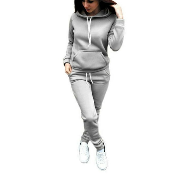 Sunisery Women 2 Pieces Tracksuit Hoodies Sweatshirt Pants Set Jogging Gym Sport Wear Suit