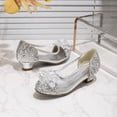 thumbnail image 5 of VeFlora Girls Dress Shoes, Glitter Princess Shoe, Flower Mary Jane Low Heels, Party Wedding Prom Footwear for Toddler Kids(Silver3/5-5.5 Years Little Child), 5 of 8