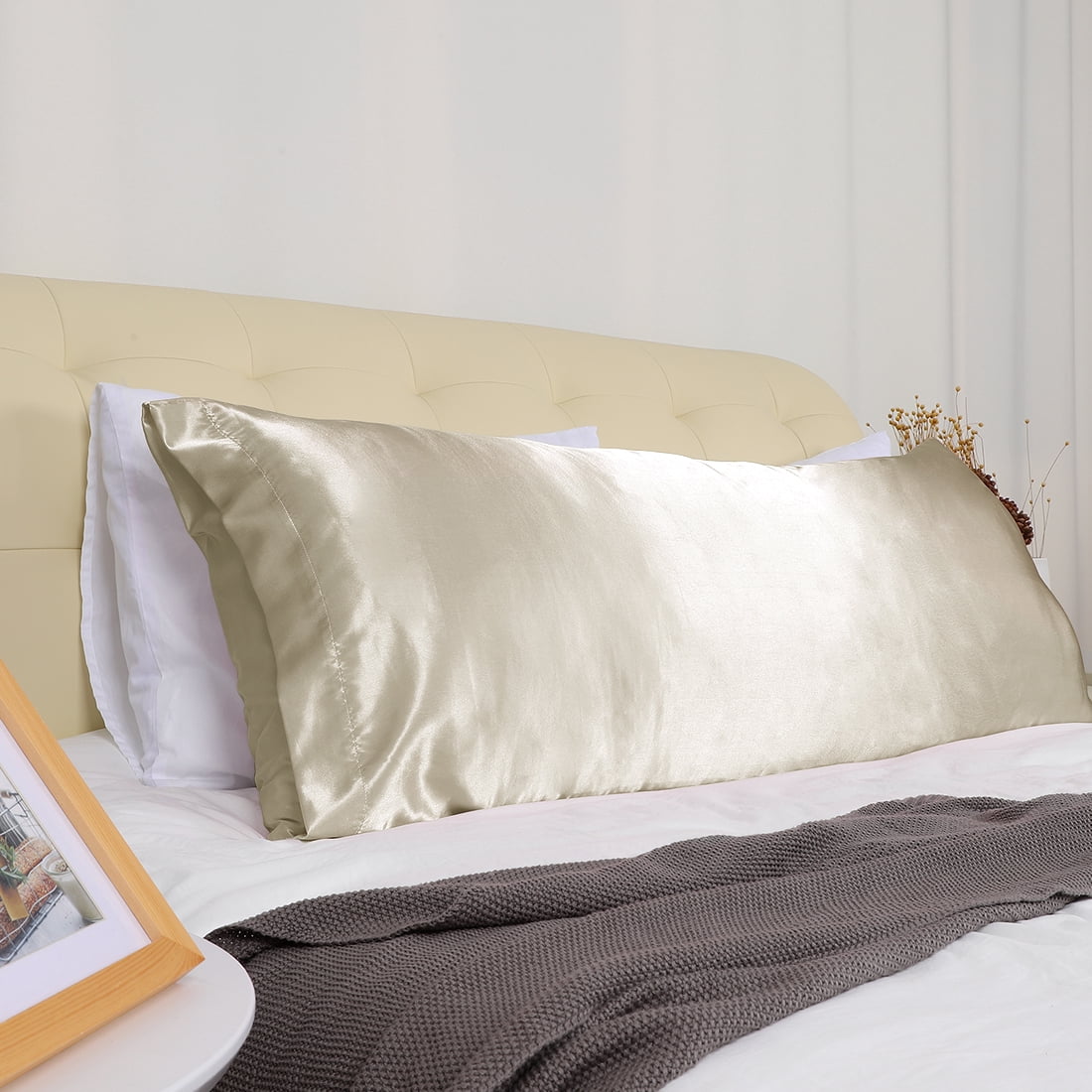 Unique Bargains 2 Pack Polyester Satin Body Pillow Cover 20" x 54" Taupe