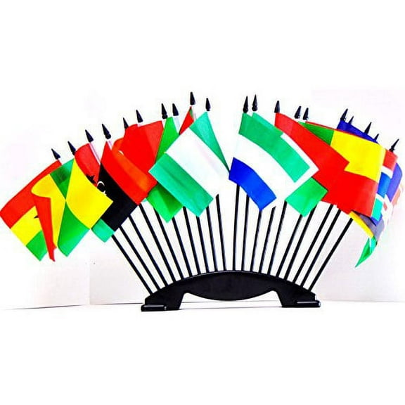NORTHWEST AFRICAN WORLD FLAG SET with BASE--20 Polyester 4"x6" Flags, One Flag From 20 Countries in Northwest Africa, 4x6 Miniature Desk & Table Flags, Small Mini Stick Flags