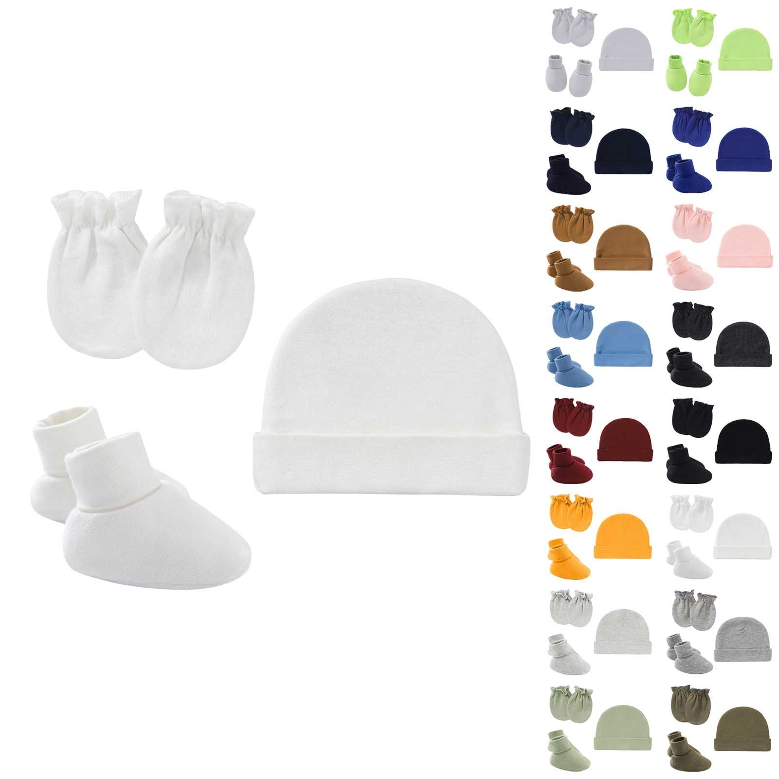 Hats Mittens and Socks Set 16 Color LSQii 3 Pieces Set Including Soft Beanie, Cozy Glove and Warm Bootie Cotton Green for Winter Outfit,Home Loungewear 0-6 Month